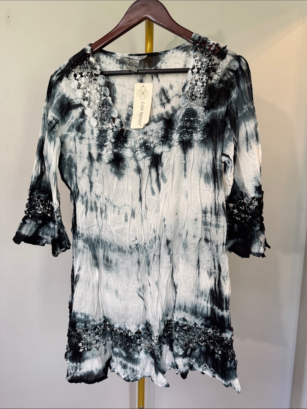Tie-Dye Embroidered Black & White Tunic NWT XL